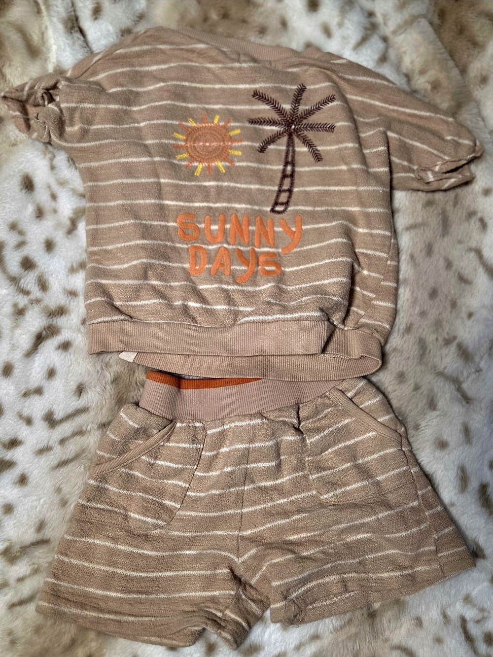 Sunny Days Stripe Knit Shorts Set - Tan